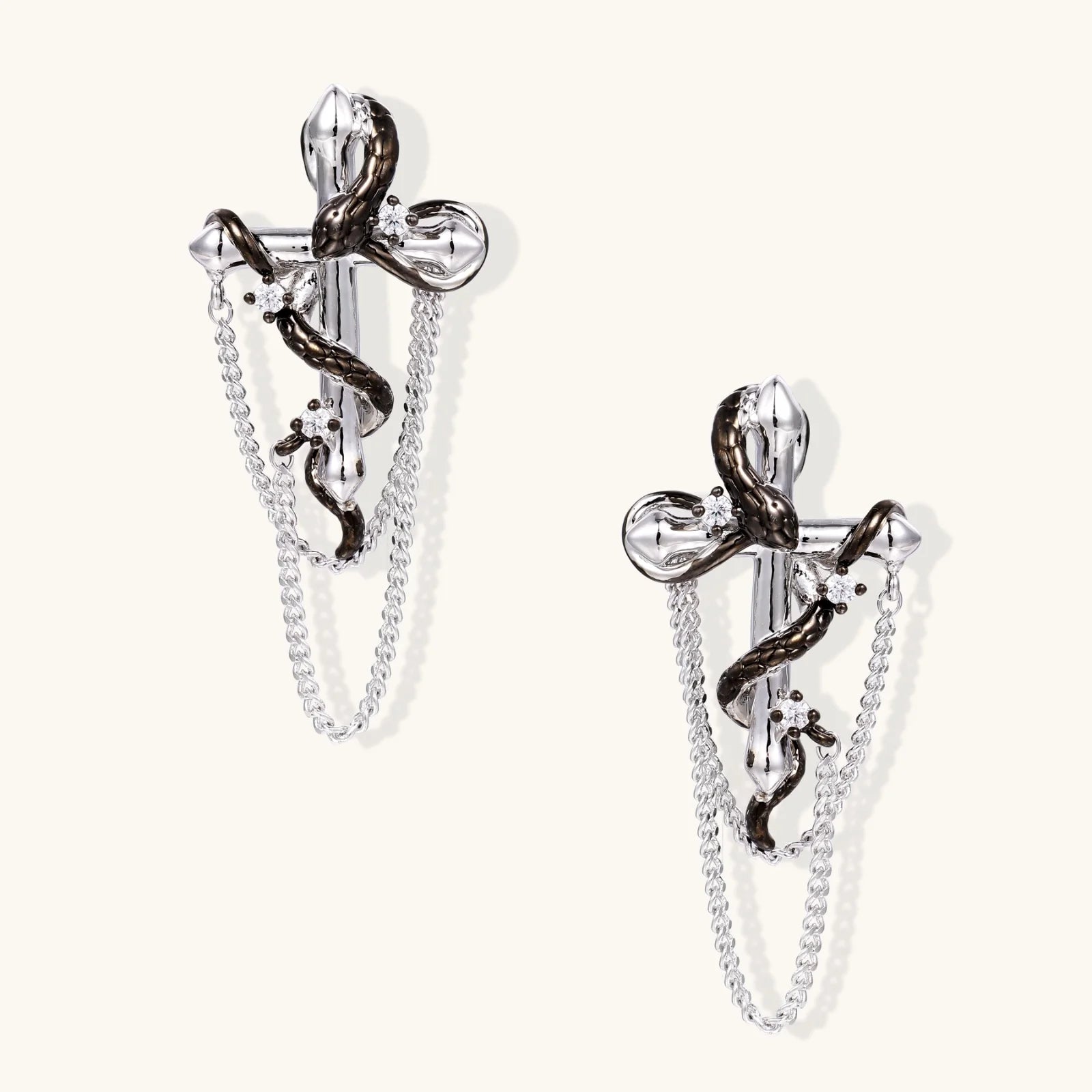 Serpent Cross Chain Earrings