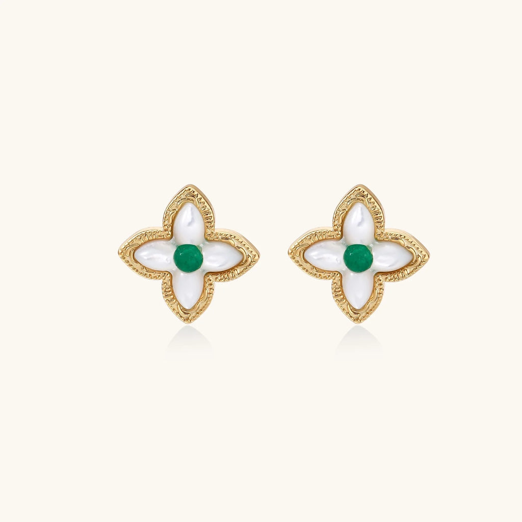Lucky Clover Pearl Studs