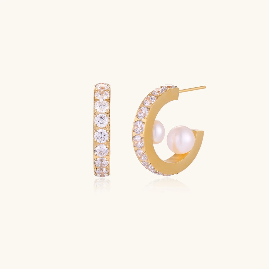 Crystal Pearl Hoops