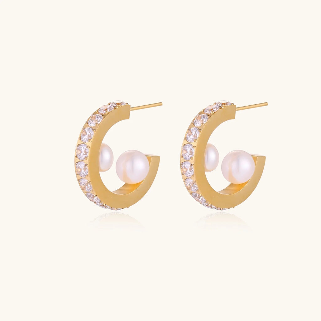 Crystal Pearl Hoops
