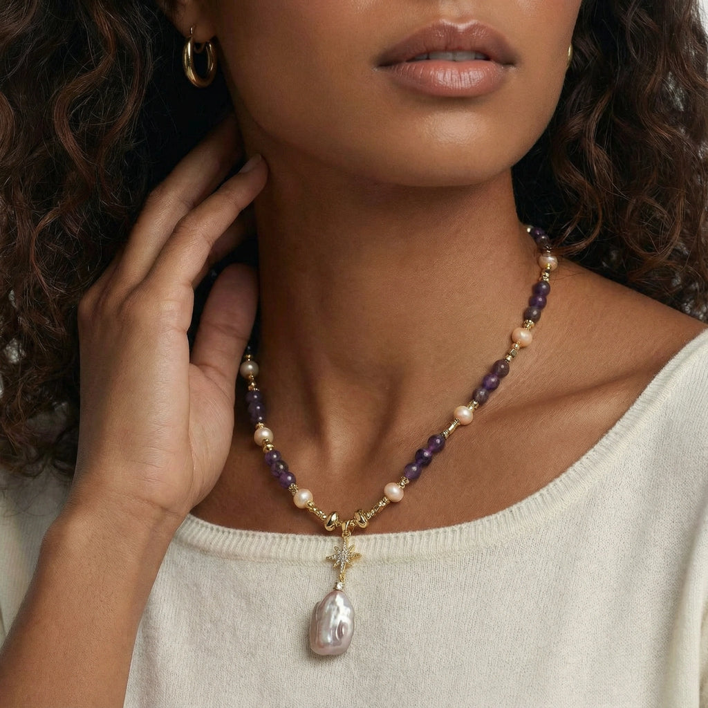 Celestial Amethyst Pearl Necklace | 3EyeJewEls
