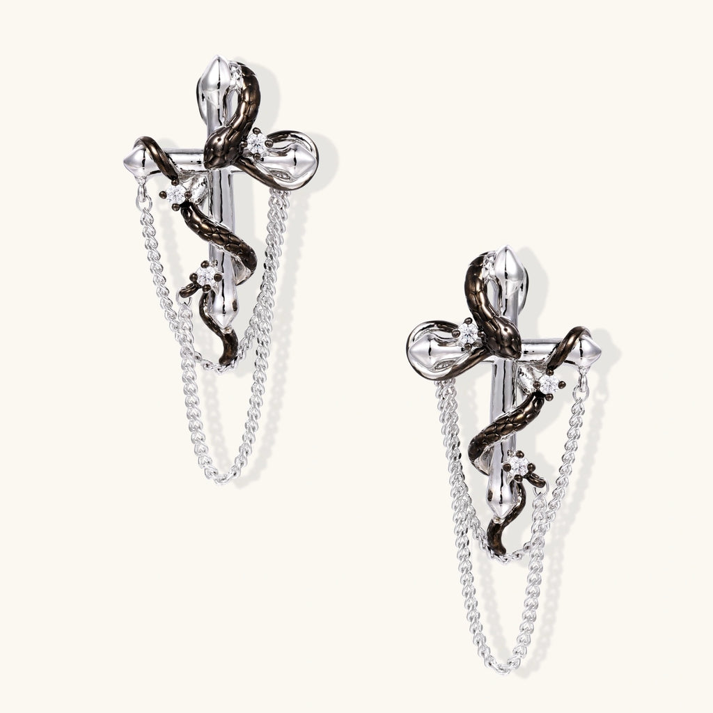 Serpent Cross Chain Earrings | 3EyeJewEls