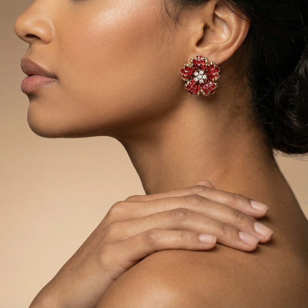 Ruby Bloom Stud Earrings | 3EyeJewEls
