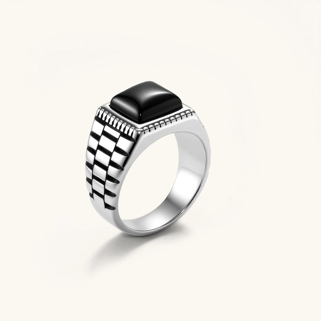 Checkered Onyx Signet Ring | 3EyeJewEls