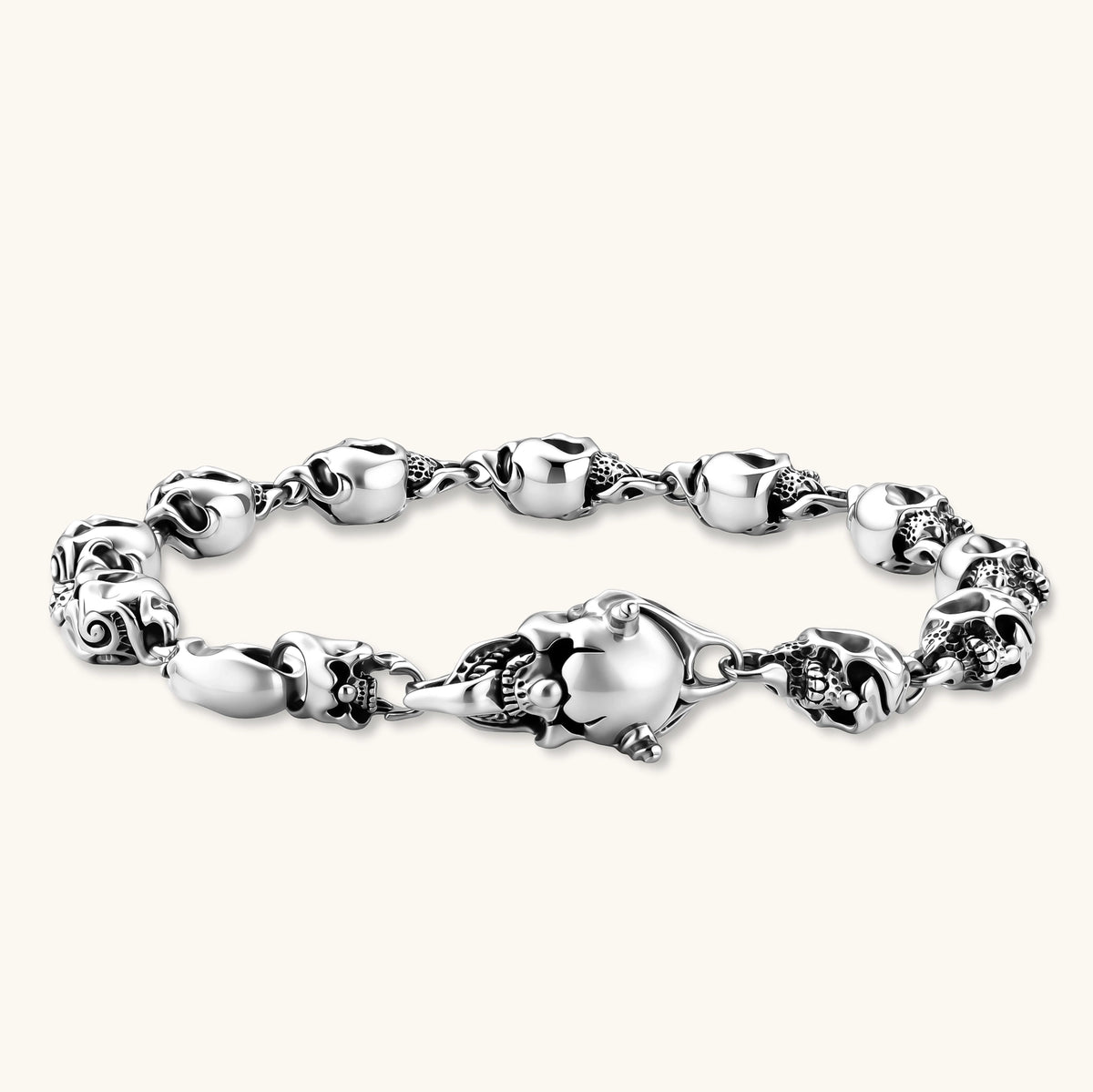 Sterling Silver Scrollwork Skull Link Bracelet | 3EyeJewEls