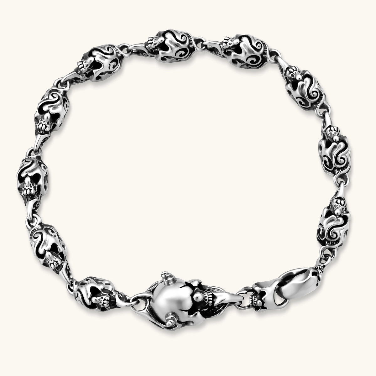 Sterling Silver Scrollwork Skull Link Bracelet | 3EyeJewEls